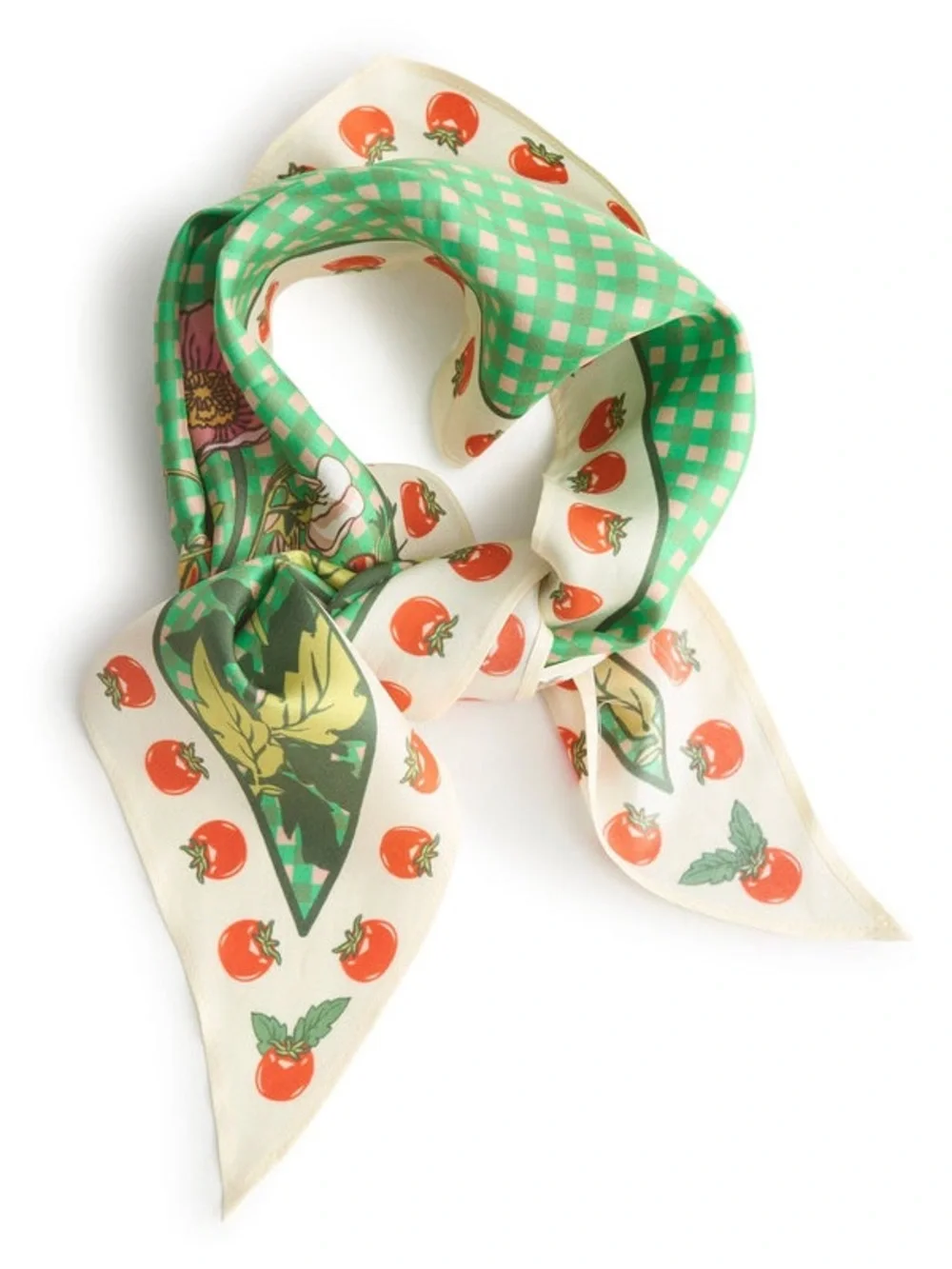 Vera Bradley Fall Spring Summer Green Gingham Tomato Vines Diamond Silk Scarf